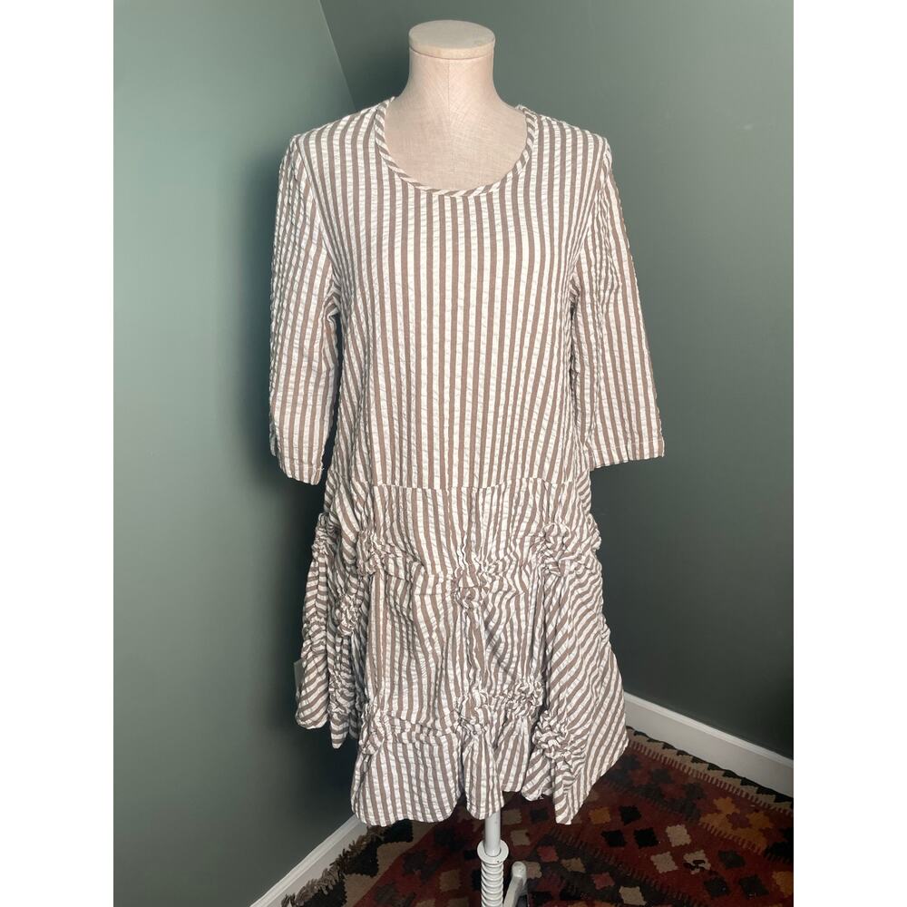 Tulip Matilda 100% Cotton Brown and White Stripped Dress. Size XS. Oversized.
